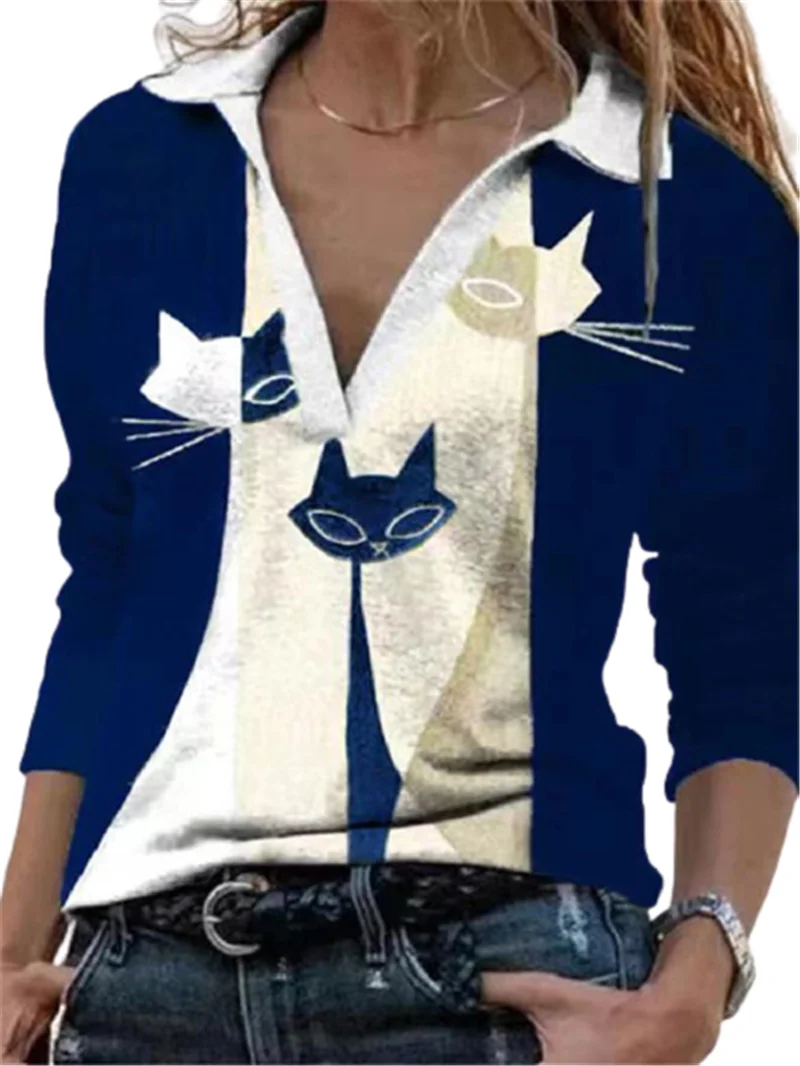 3xl размера плюс с рисунком кота футболка нагрудной вышивкой женские осенне