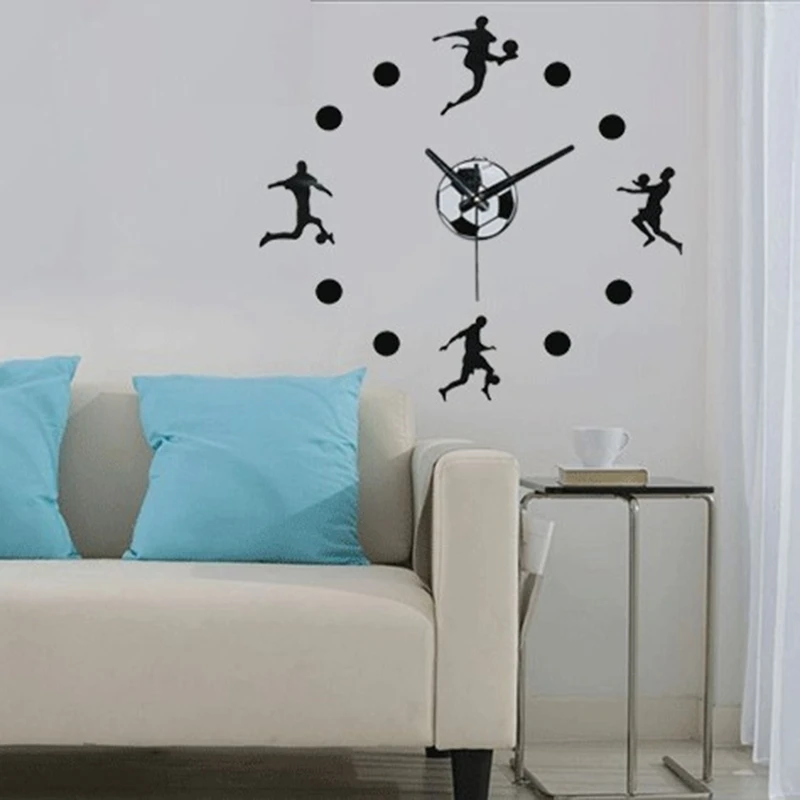 

3D Wall Sticker Mute Clock DIY Football Acrylic Mirror Mural Decals Wall Clock for Home Decor