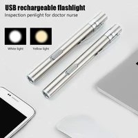 flashlight pen usb rechargeable nursing whiteyellow light mini torch portable clip pocket for stainless steel camping doctors