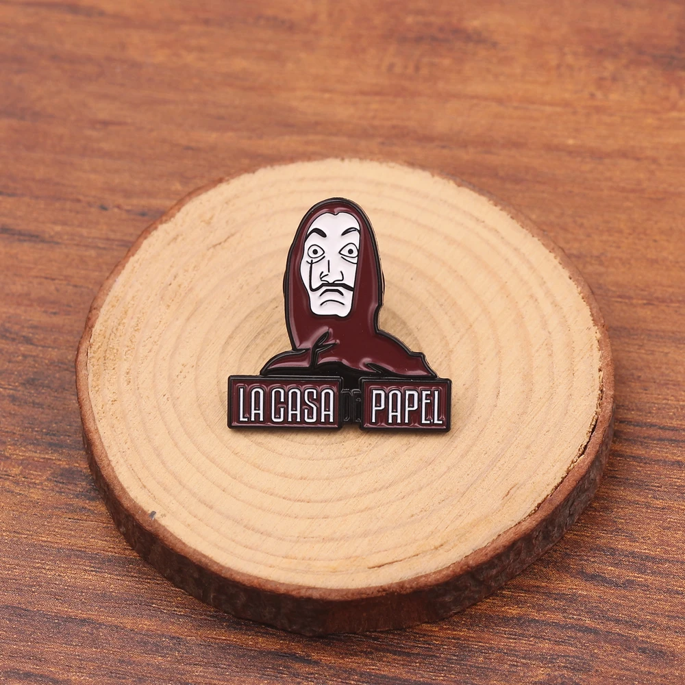 hot sale la casa de papel badge pins brooch the house of paper money heist salvador dali enamel brooches gifts for fans souvenir free global shipping