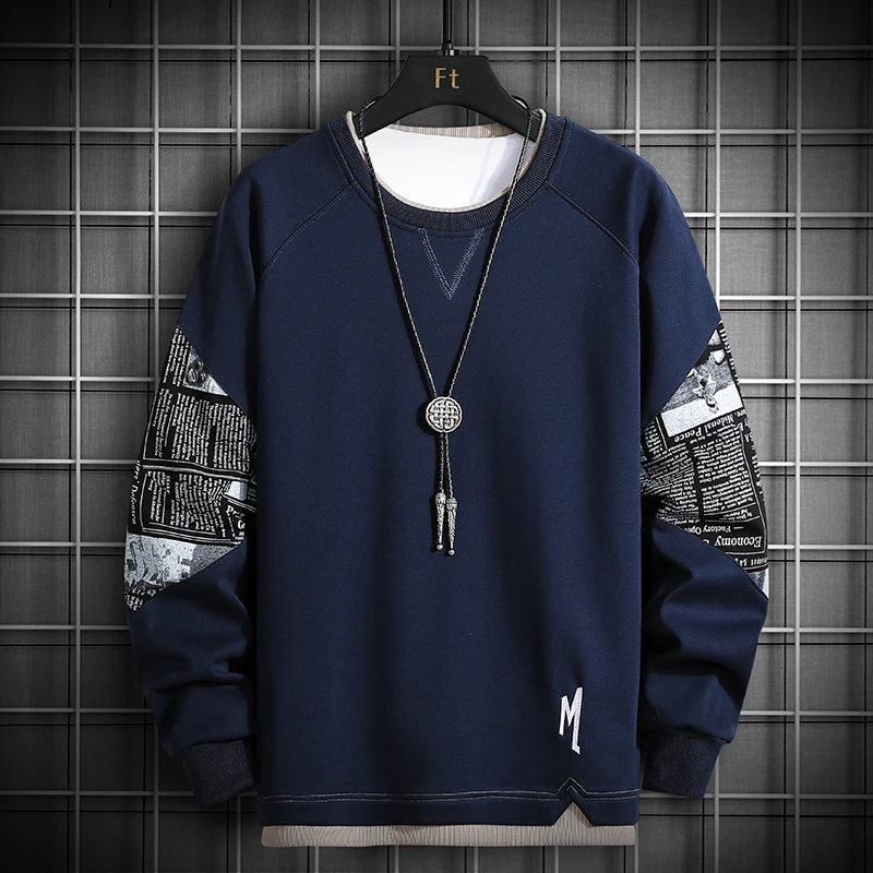 

Patchwork Print Sweatshirts Men 2020 New Harajuku Hoodies with Printed Sleeve Mens Hip Hop Sweatshirt Streetwear Fashion Tops