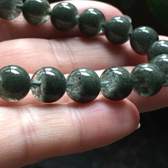 

Certificate Natural Green Phantom Clear Round Beads Bracelet 9mm Crystal Garden Fashion Stone Women Men AAAAA