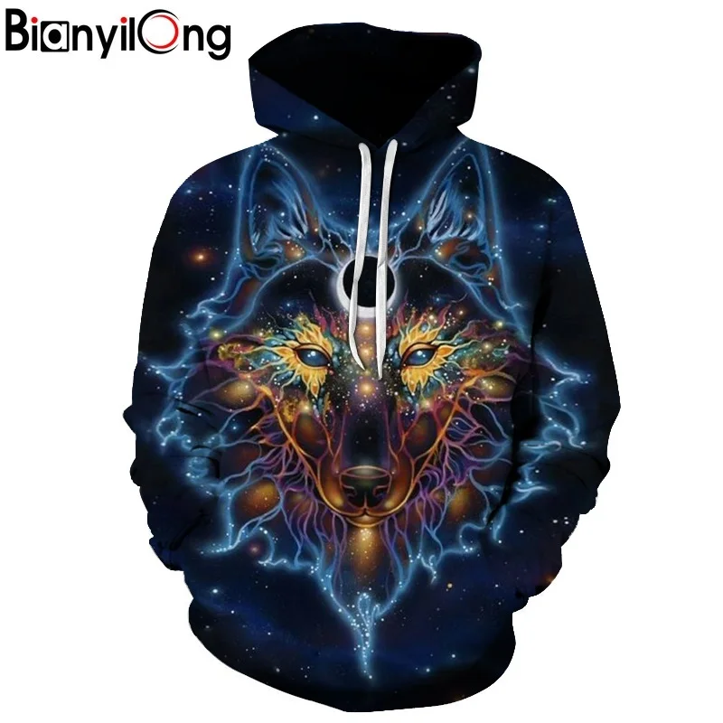 Новинка 2020 толстовка с капюшоном изображением волка пуловер спортивная одежда