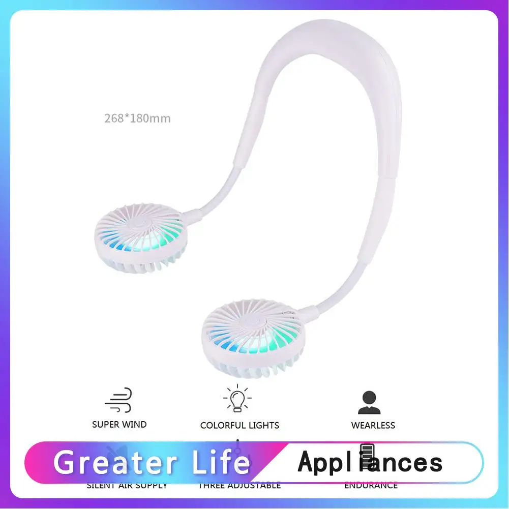

3 Gears Hands-free Hanging Neck Fan Headphone Design Cooler Wearable Dual Fan Adjustable Hanging Neck Personal Mini Fan