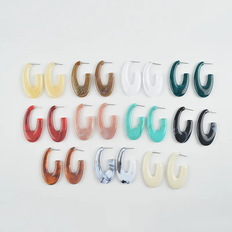 UJBOX неправильный овал Висячие серьги для женщин многоцветный узор из акриловой