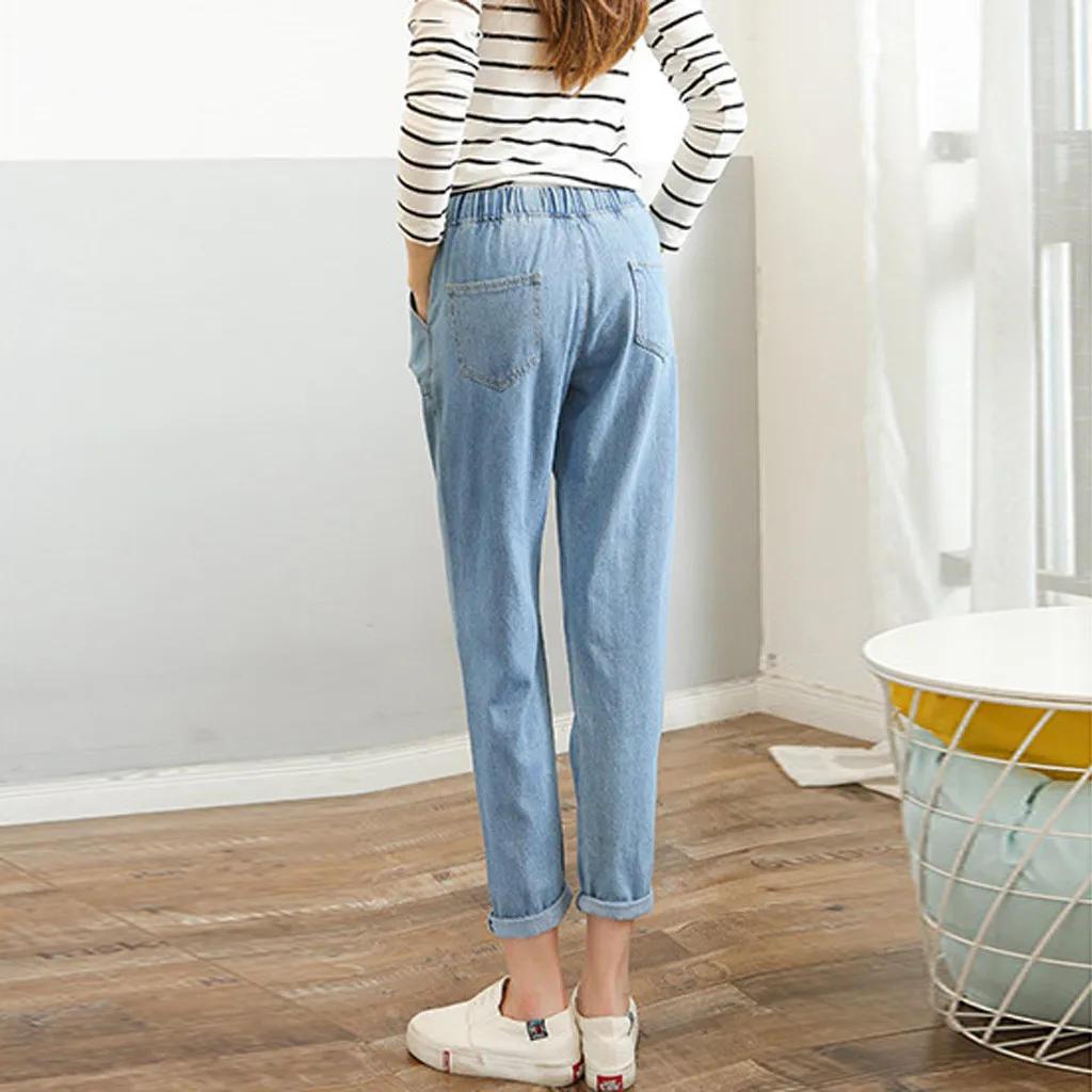 Женские шаровары с эластичной талией повседневные однотонные джинсы высокой