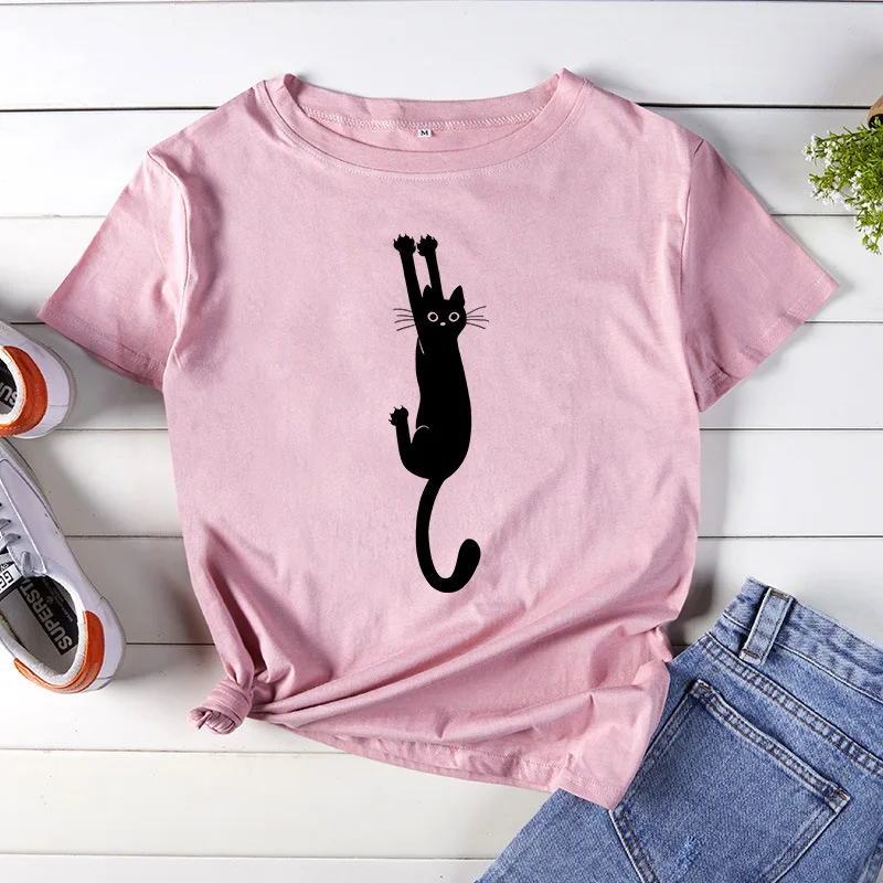 JCGO летняя Хлопковая женская футболка S-5XL размера плюс с забавным принтом кота