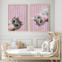cat with glasses wall art woodland animal poster canvas painting nursery print children picture nordic kids baby room decoration