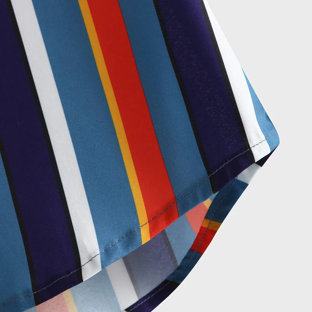 2021Summer Men's Breathable Stripe Summer Short Sleeve Loose Buttons Casual Shirt Blouse
