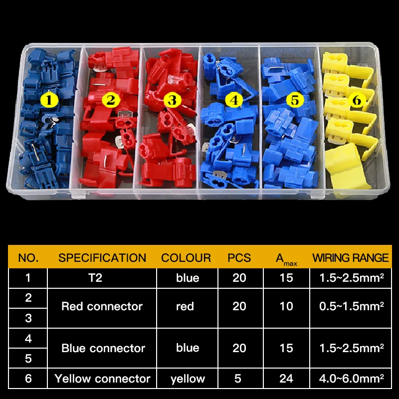 65pcs Line Connector 10-24A Terminal Joint Blue Red Quick Connection Clip Wire Crimp Splitter Lip Break Clamp Soft Distributor |