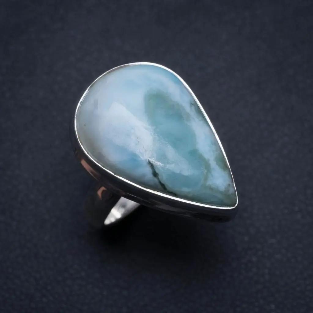 Натуральный Caribbean Larimar Ручной Работы Бохо 925 пробы Серебряное кольцо, размер США 6 S2124