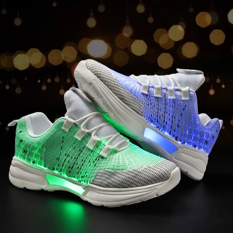 

Size 27-46 Spring Led Fiber Optic Shoes for Girls Boys Men Women USB Recharge Glowing Sneakers Man Light Up Shoes Sports Shoes