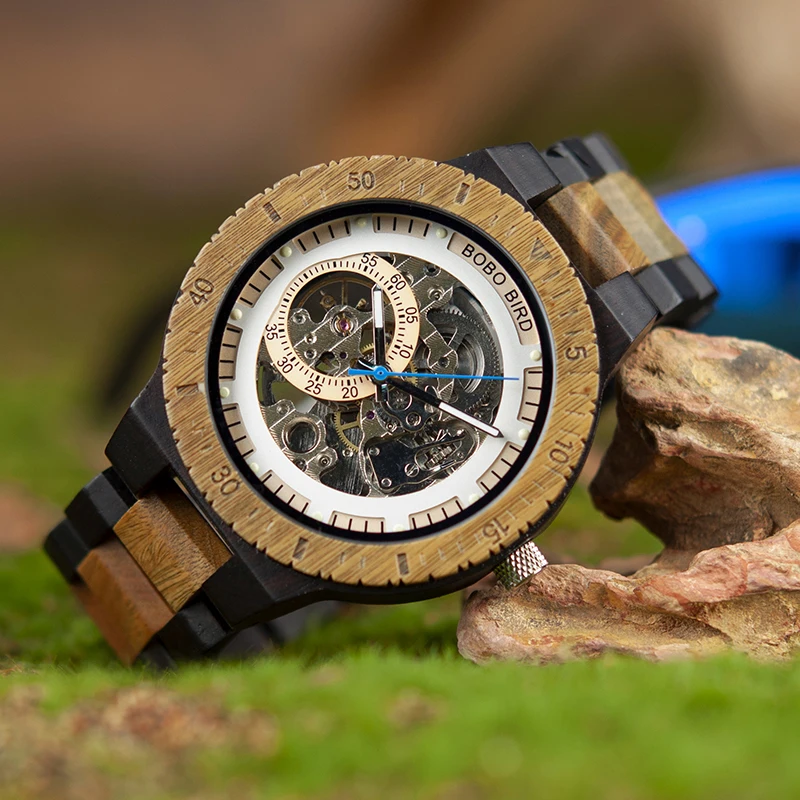 BOBO BIRD автоматические часы для мужчин reloj hombre деревянные наручные часы механические часы Relogio Masculino супер большой размер в деревянной коробке