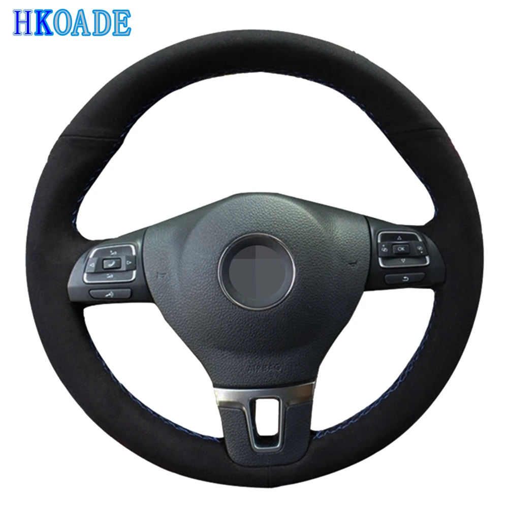 DIY сшитый вручную черный замшевый чехол рулевого колеса автомобиля для Volkswagen Golf 6