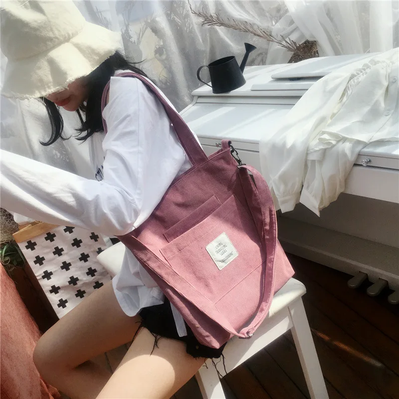 

Women Canvas Shoulder Bag Ladies Casual Corduroy Tote Soft Crossbody Bags Books Bag Striped Cloth Female Handbag Shopping Bags