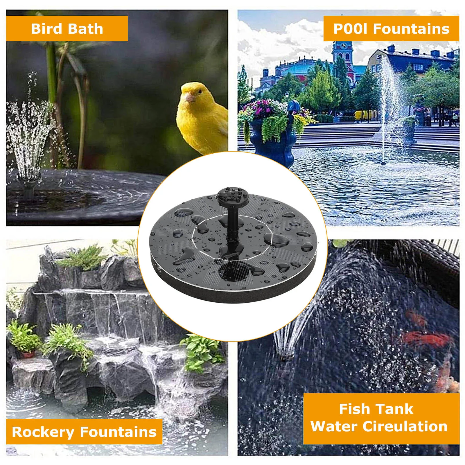 

Solar Pump 1W Free Standing Floating Solar Bird Bath Water Pumps for Garden Round Solar Fountain Floating Water Garden Decor