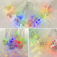 1 5m hollow moroccan metal ball lamp string 10 led string light battery powered for wedding holiday garland colorful fairy light