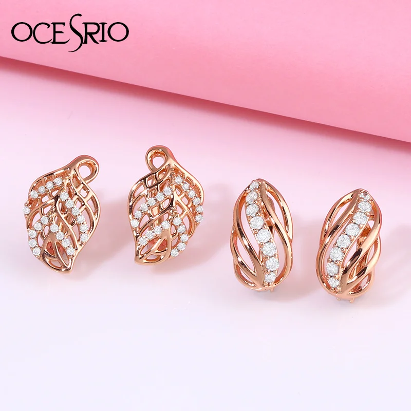 Женские Золотые сережки с полыми листьями и камнями 585 пробы вечерние