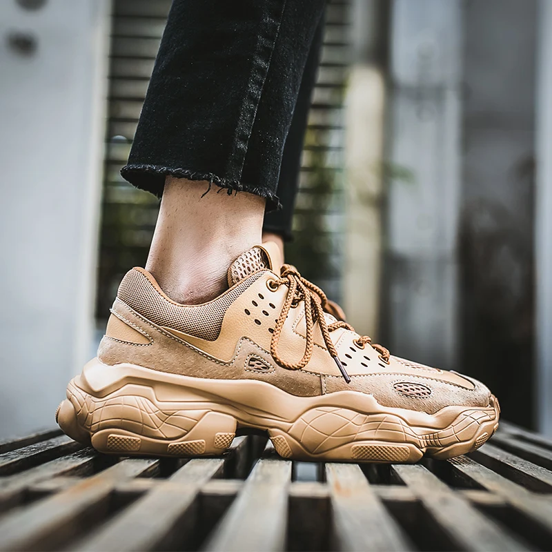 Мужские кроссовки с толстой подошвой повседневные на шнуровке увеличивающие