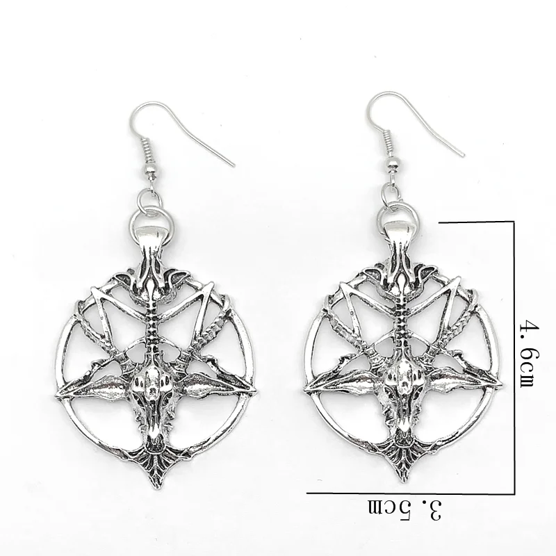 

New Fashion Glamour Retro Women's Pentagram Pan God Skull Goat Head Pendant Earrings Gothic Witch Jewelry