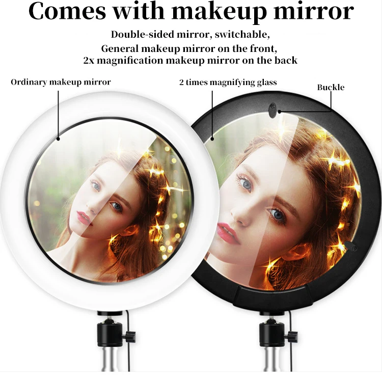 Светодиодный кольцевой светильник со штативом с зеркалом для макияжа