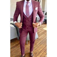 new arrival peak collar mens burgundy suits hot selling custom made single breasted fashion casual wear blazer 3 pieces skinny