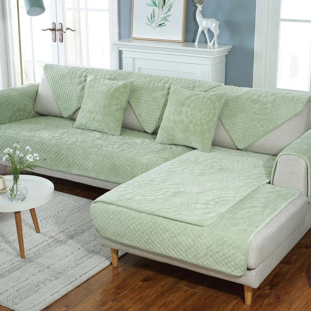 

Modern Velvet Sofa Couch Cover Non-slip Thick Plush Warm Cushion Corner Sofa Towel Embroidery Seat Covers For Living Room Lounge