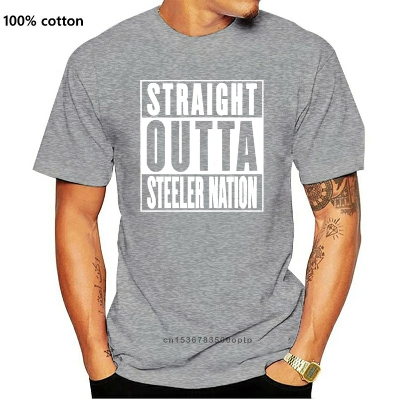 New Men's Fashion Straight Outta Steeler Nation Silver Glitter Print T-shirt Black Color XS-Size
