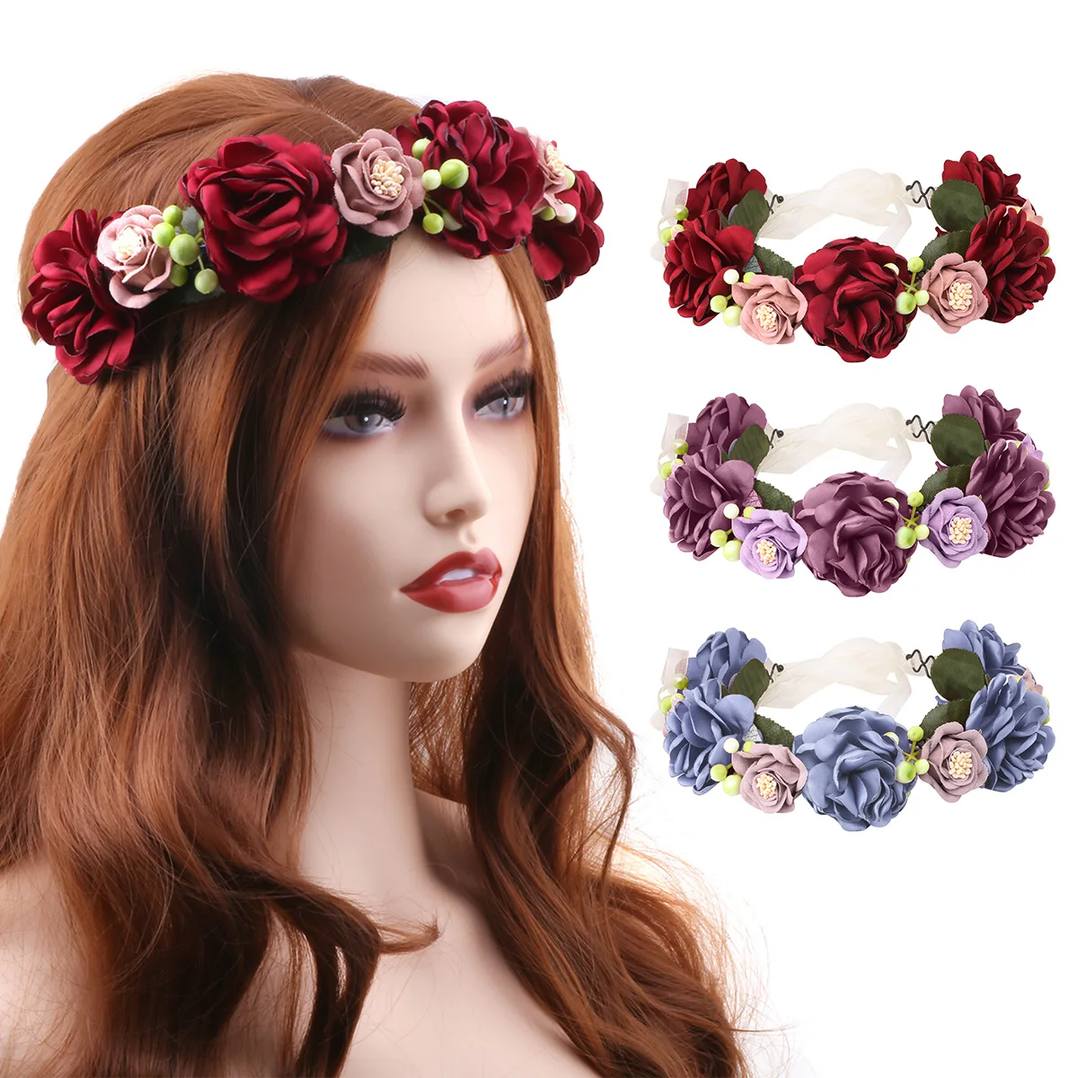 

Hot Wreaths Crowns Fashion Bohemia Bride Women Flower Crown Hair Band Wedding Floral Headband Garland Princess Wreath HH002
