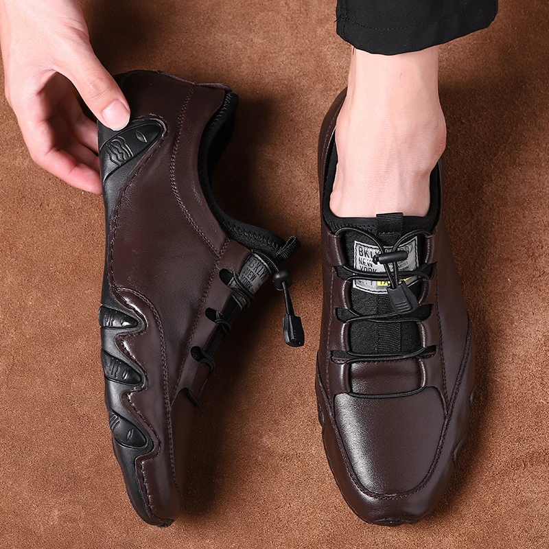 

Mens Genuine Leather Casual Shoes New Fashion Boots Men High Quality Moccasins Shoes Outdoor Non-slip Rubber Footwear Sneakers