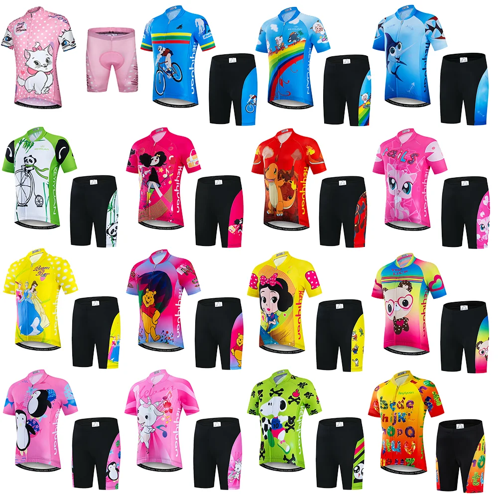 KEYIYUAN Kids Cartoon Boys Girls Cycling Jersey Set Summer Road Mountain MTB Bicycle Clothes Maillot Ropa Ciclismo Camiseta Mtb