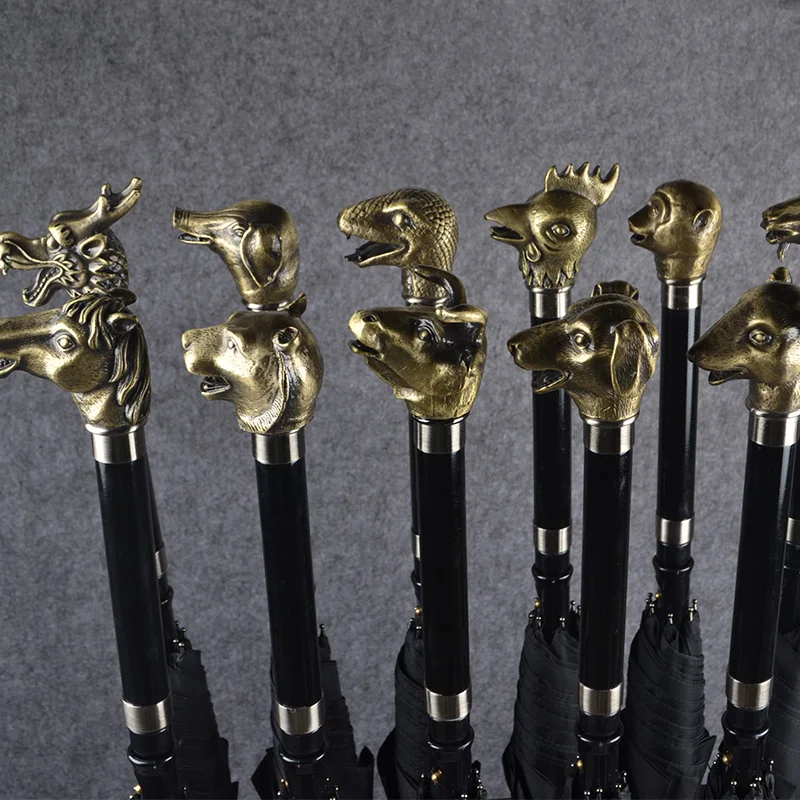 Черный зонт с длинной ручкой винтажный большой Ветрозащитный Зонт УФ-защитой