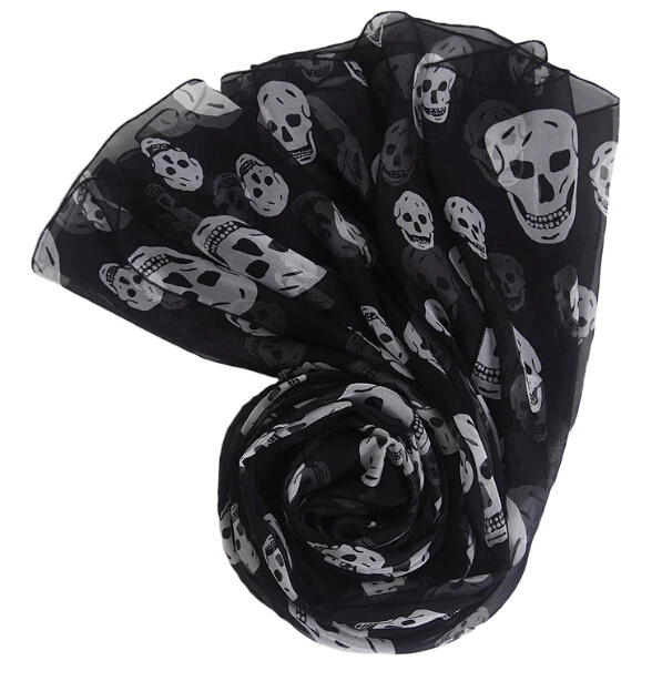 Длинная шаль для пляжа женский модный шифоновый шелковый шарф с принтом черепа