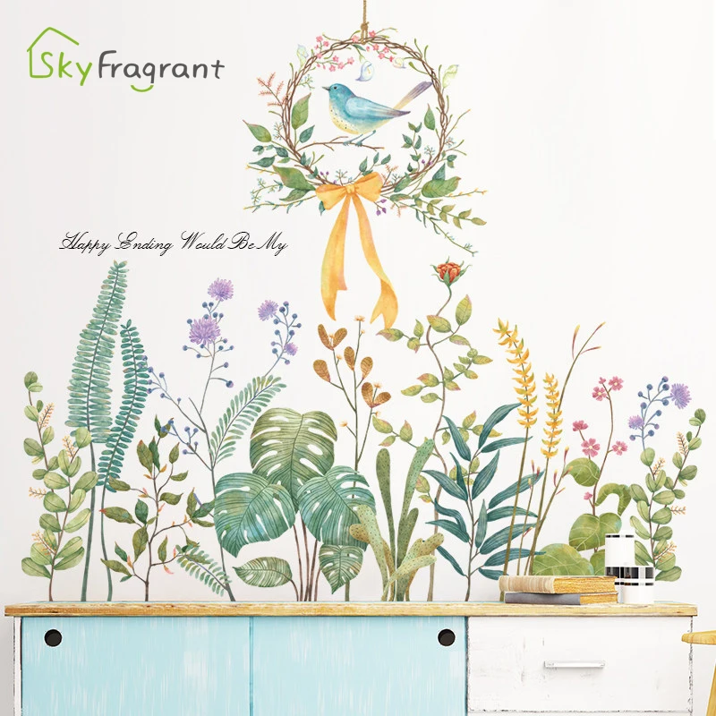 Самоклеящиеся наклейки на стену в виде растений и зеленых листьев|Наклейки