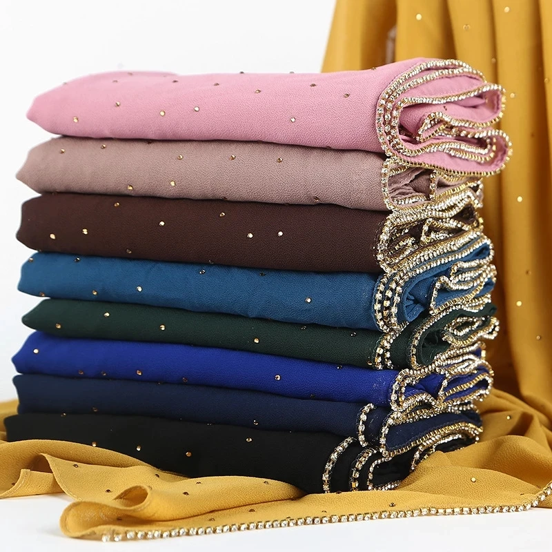 

Luxury Drling Pearl Chiffon Head Scarf Soft Long Muslim Scarves For Women Hijab musulman femme Shawl and Wrap foulard islamique