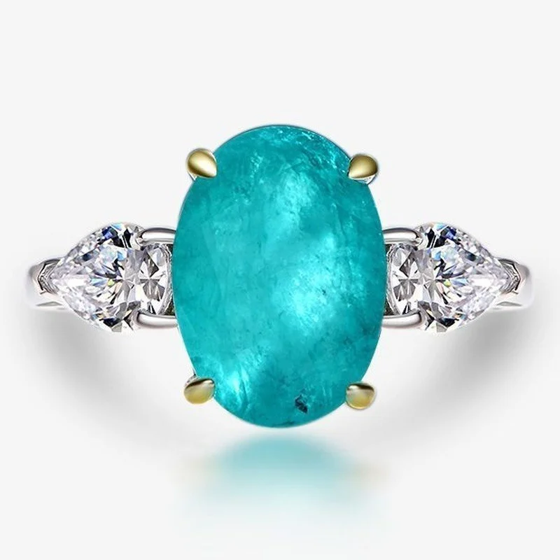 

The News Blue-green Synthetic Paraiba Ring Egg-shaped Size 6-11
