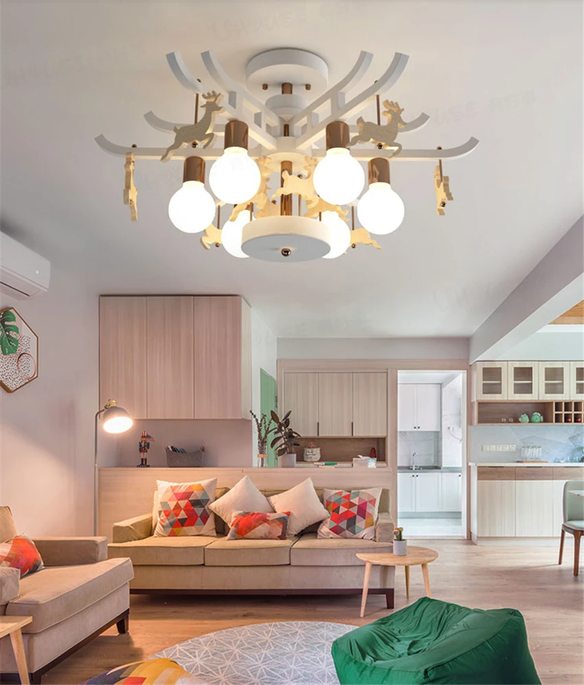 Мультяшные люстры с белым оленем для мальчиков и девочек детская лампа спальни