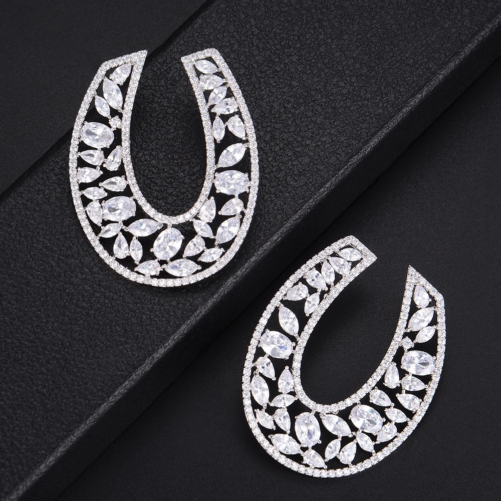 LARRAURI модные полные кубические циркония великолепные большие серьги-гвоздики для