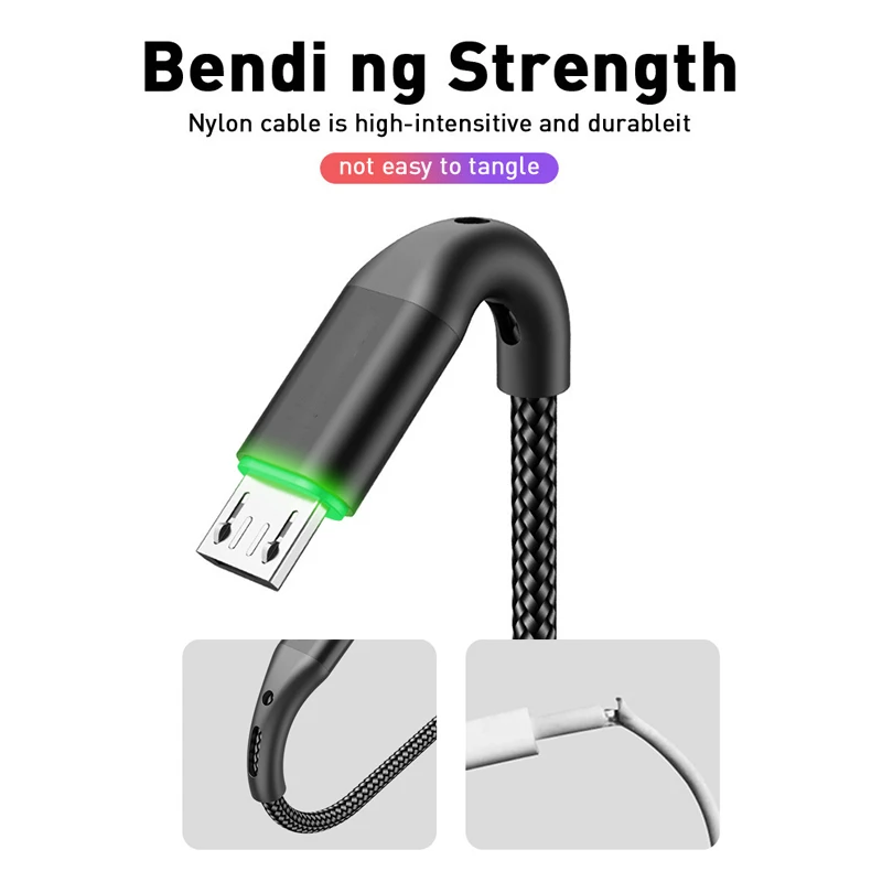 Кабель Micro USB 360 А быстрая зарядка ° прочность на изгиб для телефонов Android xiaomi huawei