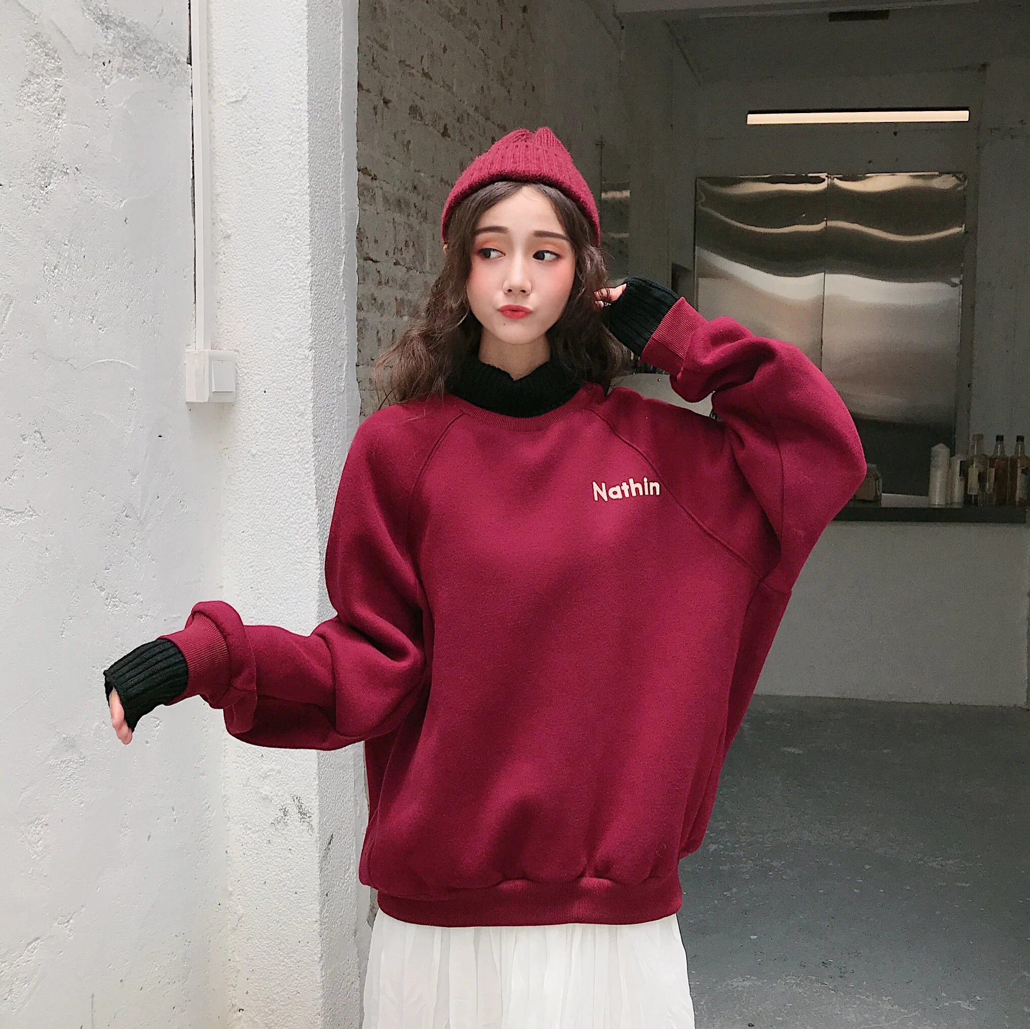 

Hoodies Fashion Korean Loose Velvet Thick Tops Clothes Winter Warm Green Silk Sweatshirt for Women Long Sleeve Pure Soft