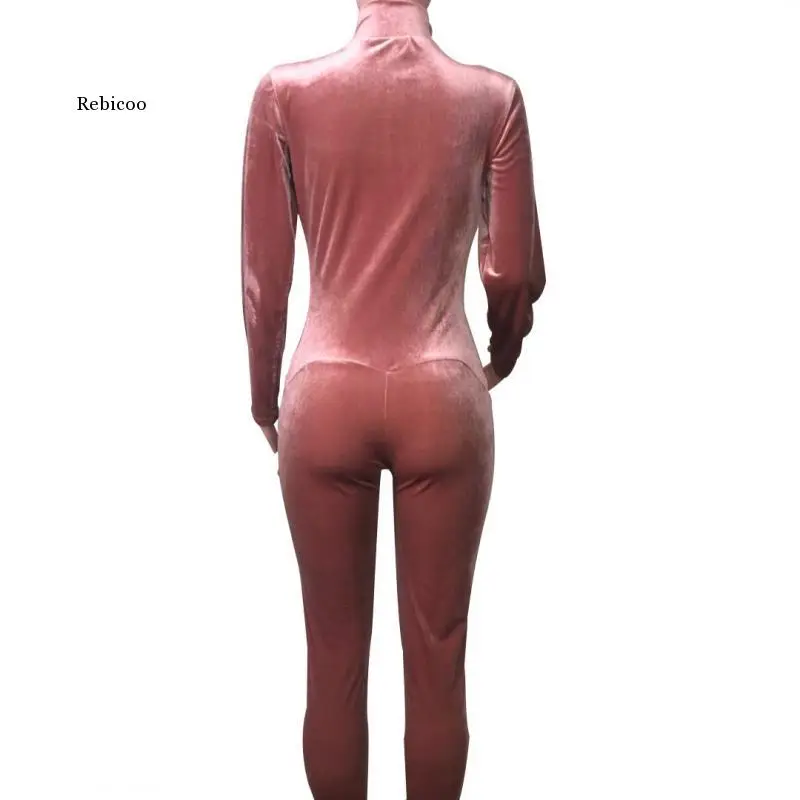 

Velvet Long Sleeve Zipper Bodycon Sexy Jumpsuit Autumn Winter Women Fashion Streetwear Outfits Jumper