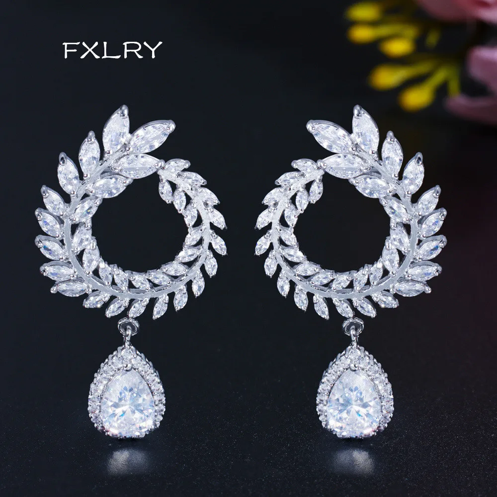 

FXLRY Elegant Fashion Branch Water Drop Cubic Zirconia Earrings for Women Fashion Bridal Wedding Jewelry
