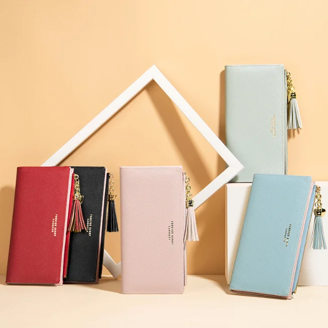 Кошелек с кисточками для женщин длинный милый кожаный бумажник женские