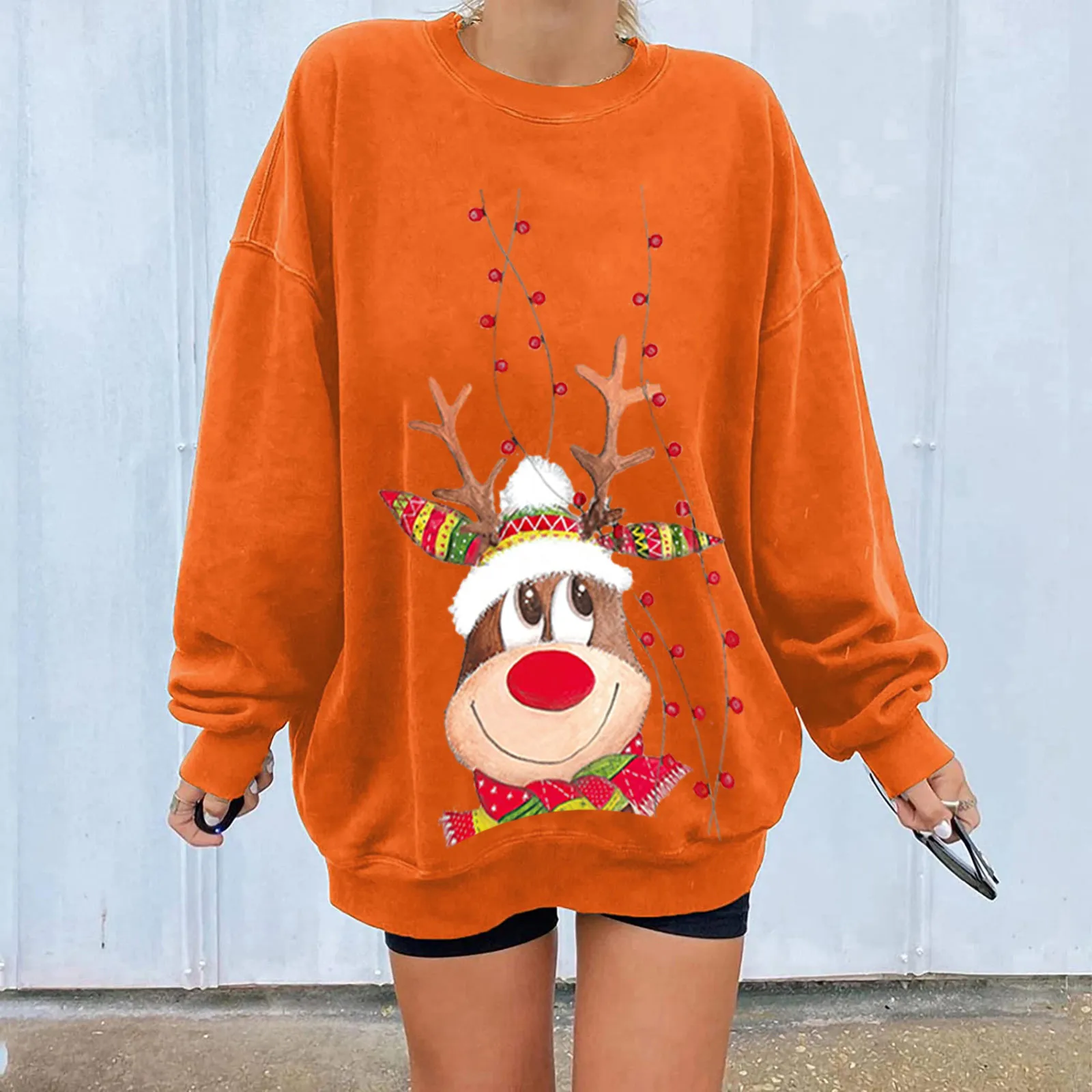 

Women's Winter Pullover Fashion Hot Style Elements Christmas Elk Solid Color Printing Long-sleeved Multi-size Clothes