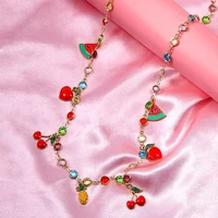 2020 korean sweet cherry peach fruit pendant necklace for women multicolor crystal bead necklace fashion new design jewelry gift