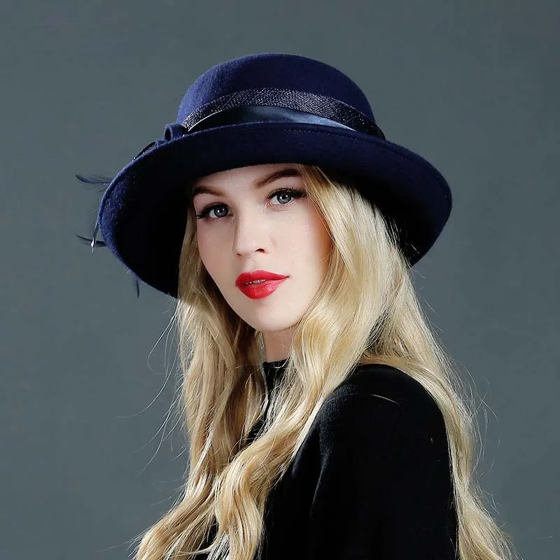 Зимняя теплая шерстяная шляпа Женская винтажная фетровая элегантная с цветочным