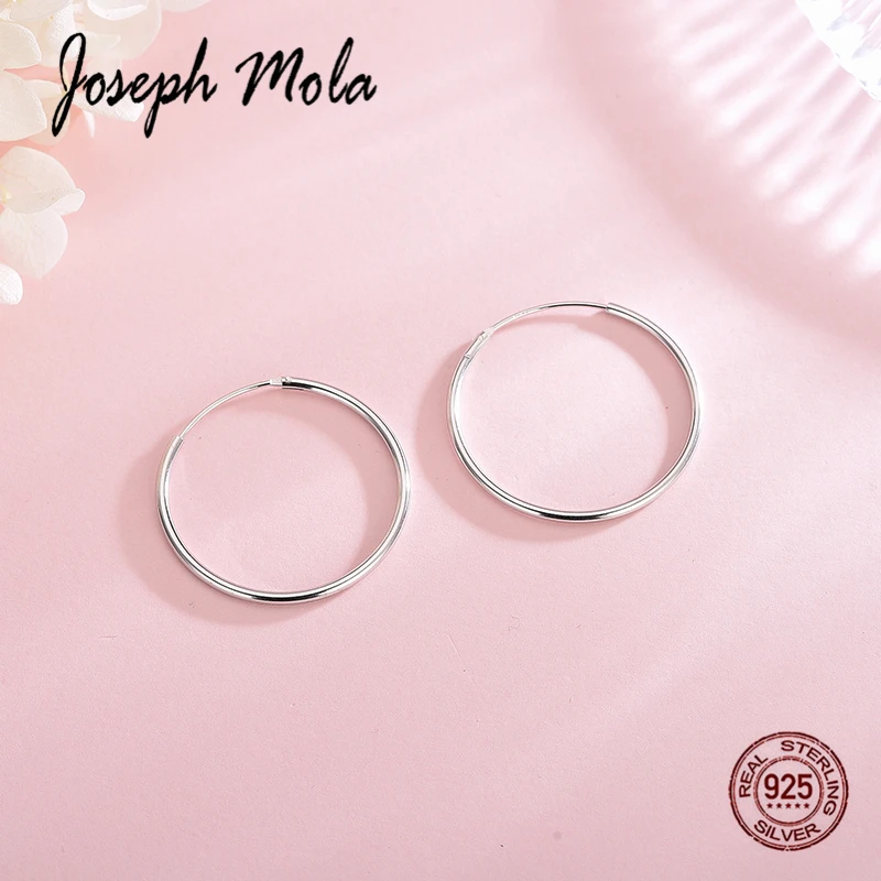 Joseph Mola S925 Silver Earring Round Circle Hoop Earrings for Women Simple Style Fine Jewelry Large | Украшения и аксессуары