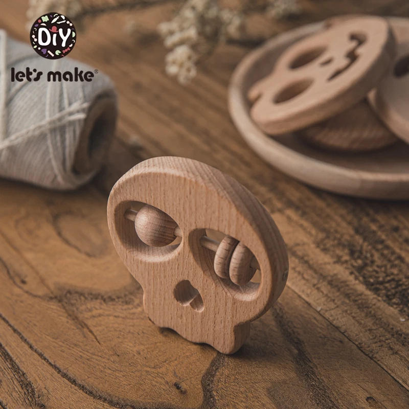 

Let's Make 10pcs Halloween Pumpkin Beech Wooden Toys Food Grade Beech Wood Pumpkin Skull Teether Baby Teething Wood DIY