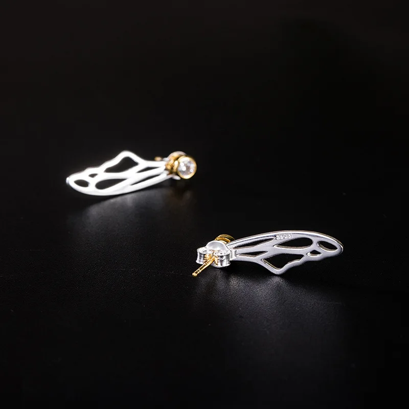 Женские серьги-гвоздики из серебра 925 пробы с полыми крыльями циркония Винтажные