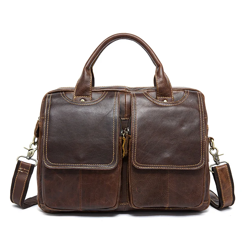 Cow Genuine Leather Men Briefcase Bag Business Handbag Male Laptop Shoulder Tote Computer Natural Skin 14 Inch | Багаж и сумки